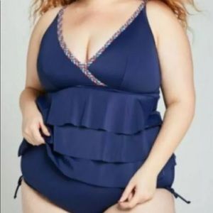 Cacique Navy Blue tiered swimsuit tankini top